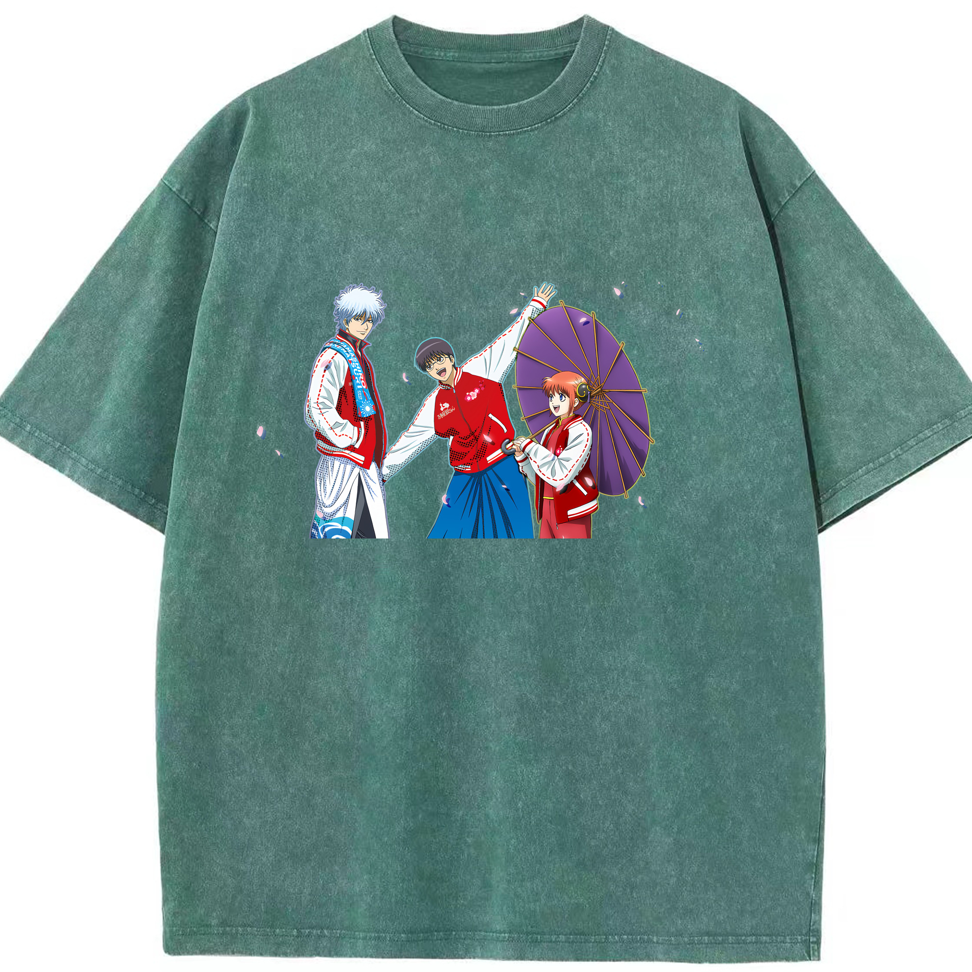 （画像用） ぎんたま 坂田銀時（さかたぎんとき） 神楽 志村新八（しむら しんぱち） GINTAMA Sakata Gintoki Kagura Shimura Shinpachi 綿100% ヴィンテージ風 半袖Tシャツ（フロントプリント）